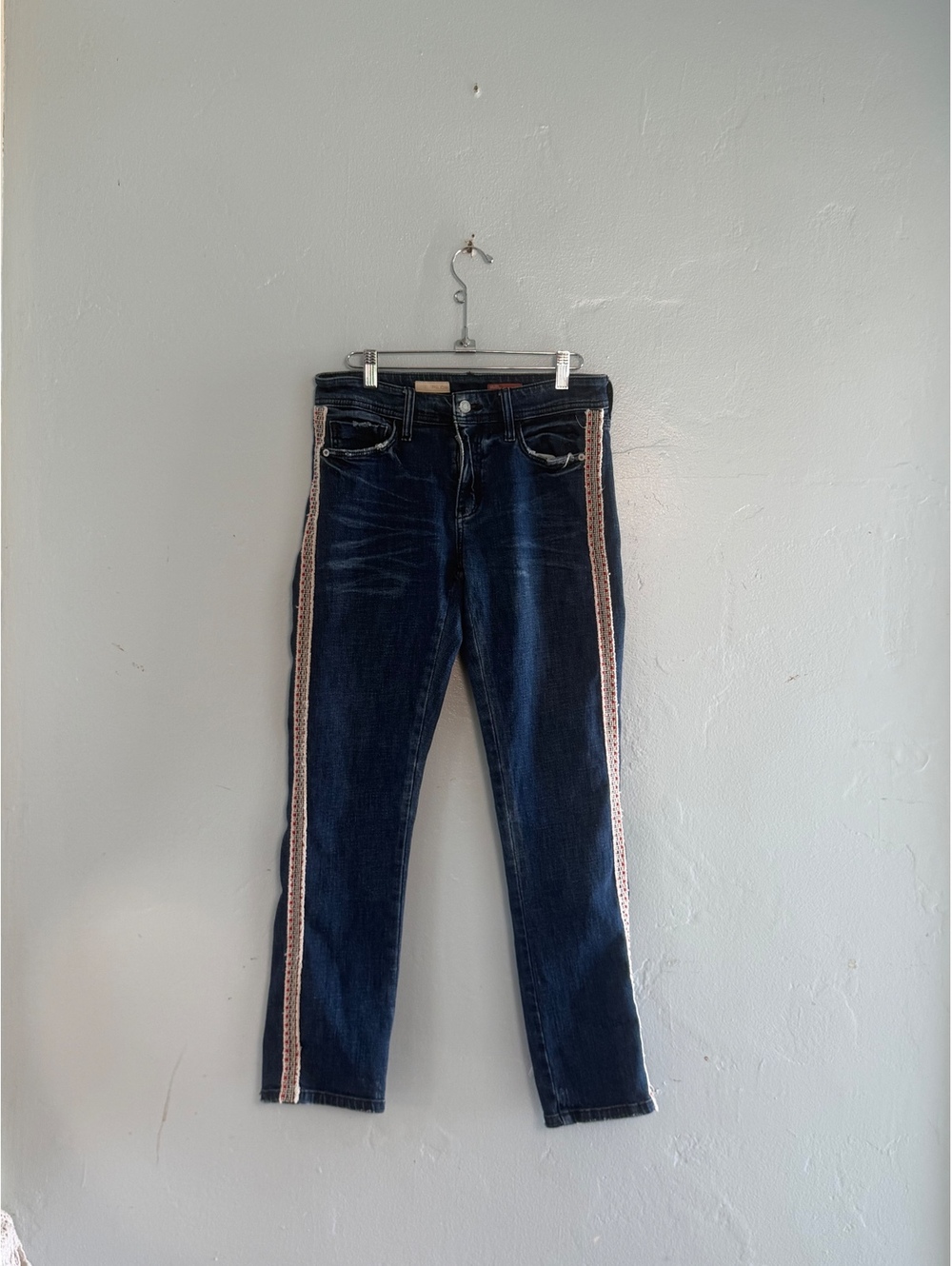 Pilcro Dark Blue Denim Jeans with Side Embroidered Trim